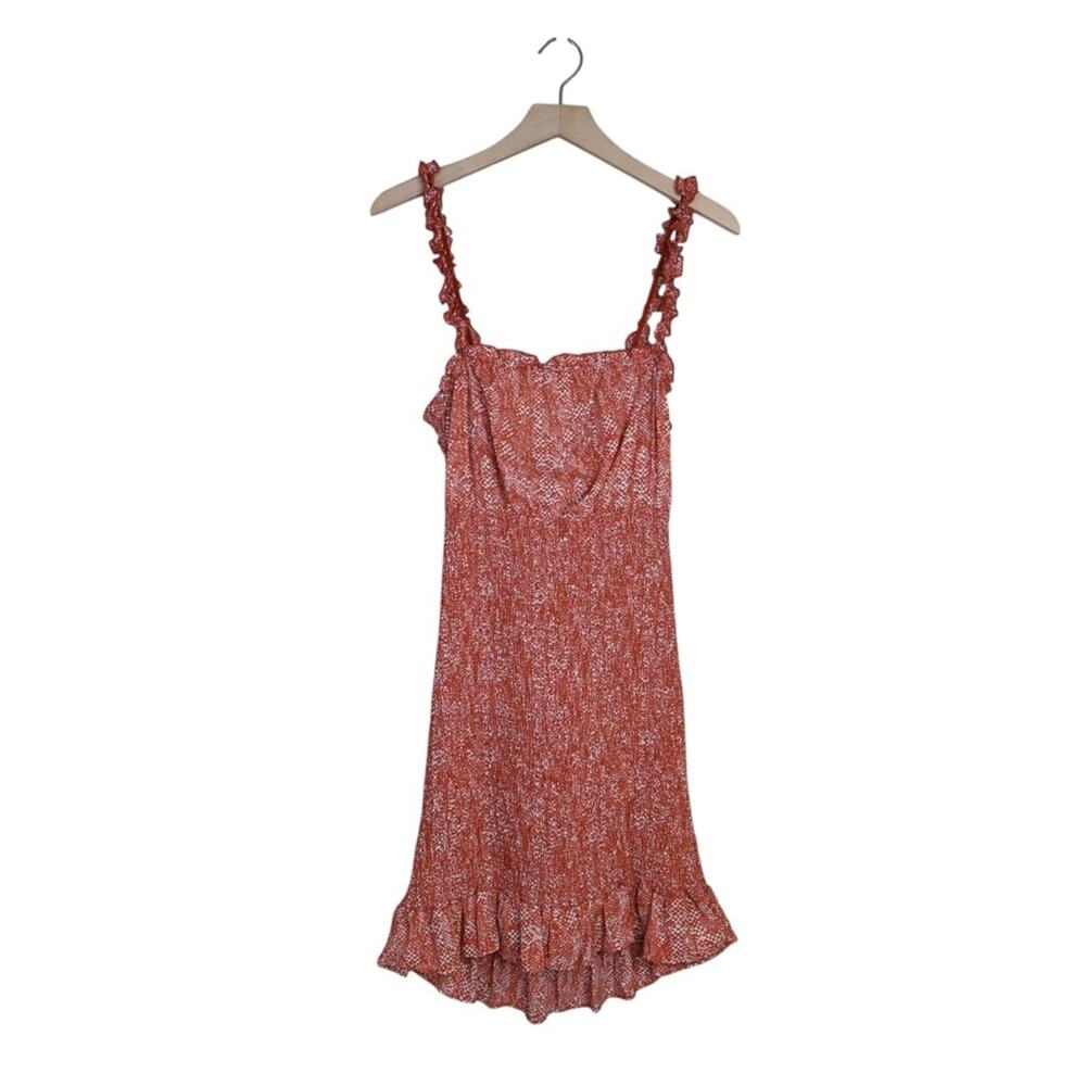 Almost Famous Women's L Exposed Back Smocked Mini Dress in Rust & Cream